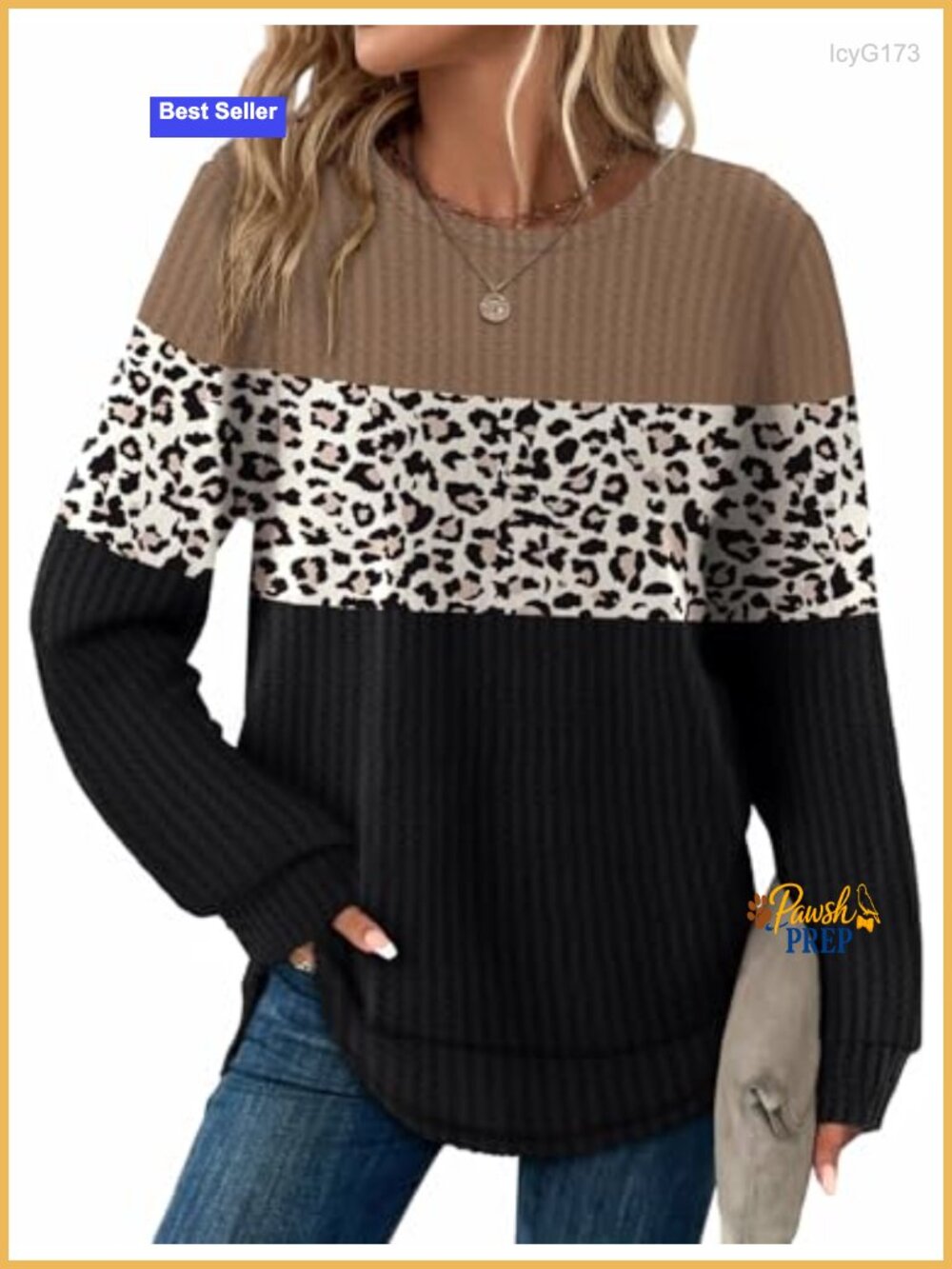 Waffle Knit Tunic Top Long Sleeve Curved Hem Crew Neck Loose Fit Women's Shirt